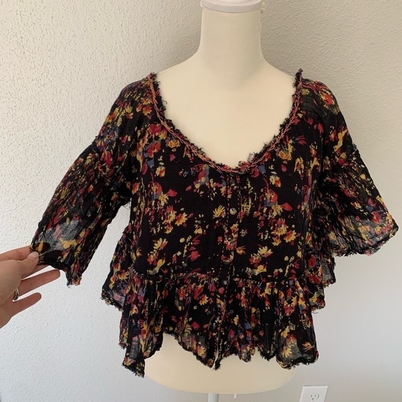 Free People Multi-Colored Boho Frayed Blouse Size XS - Picture 2 of 11